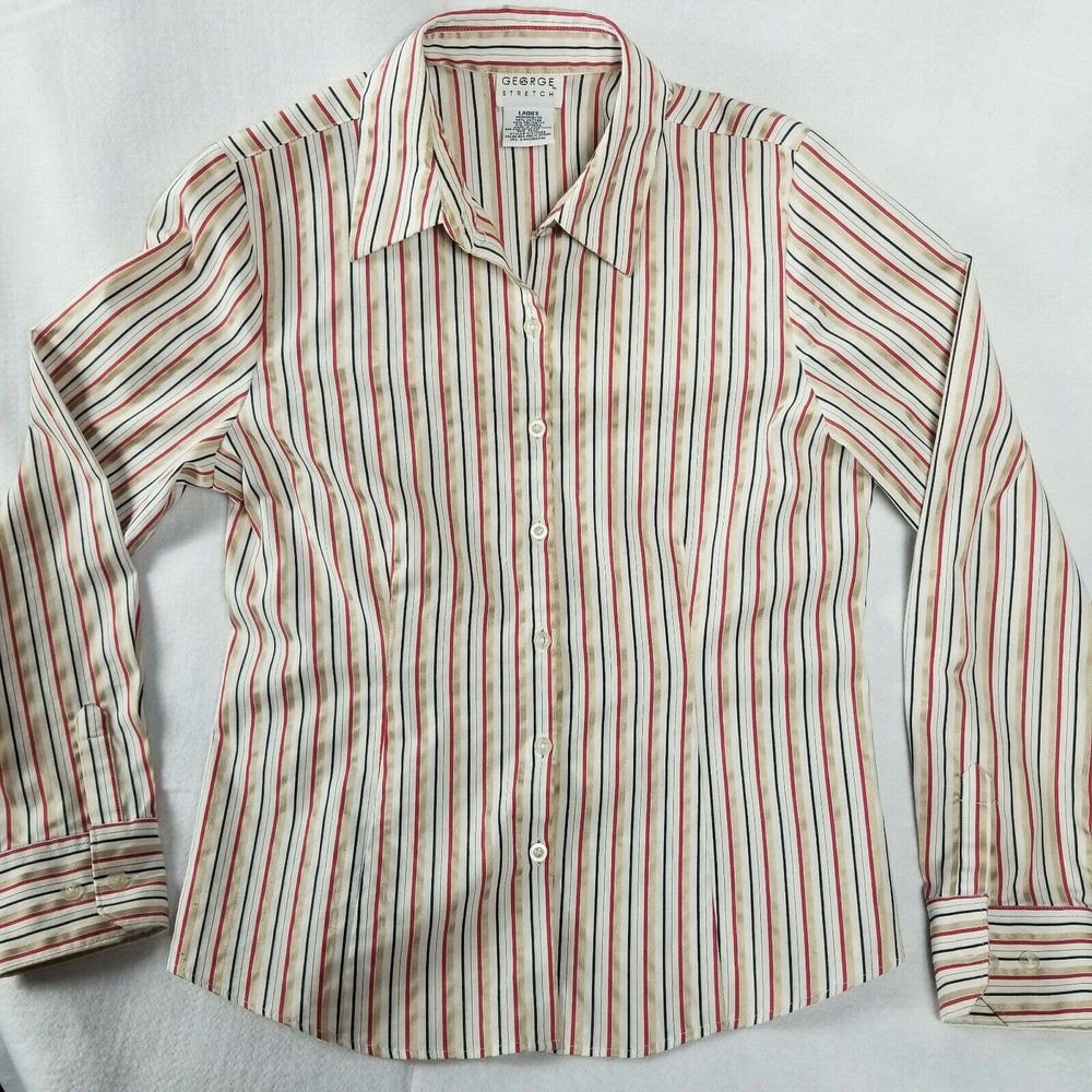 George Stretch Button Down Top Size Med Striped